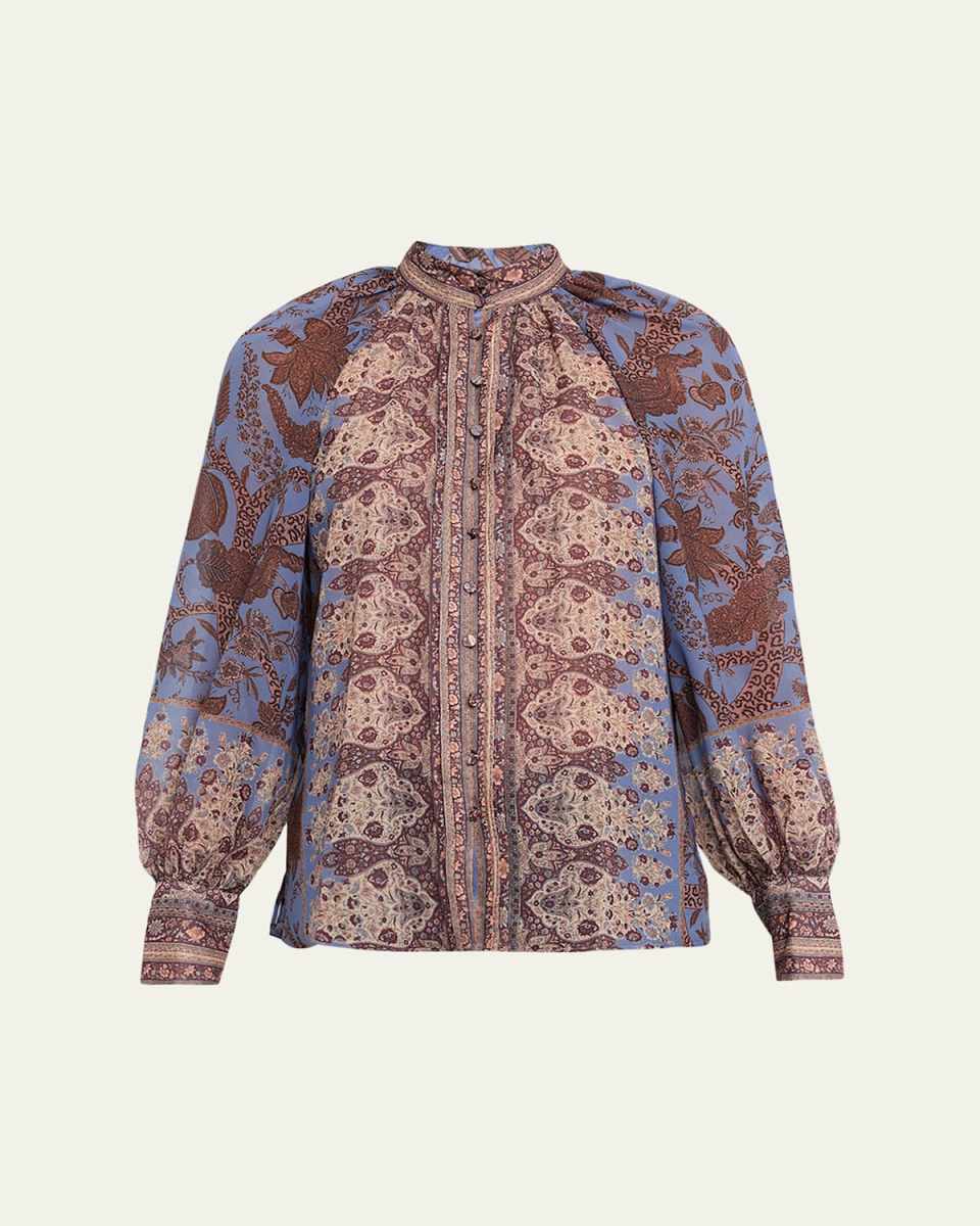 Solace Ruched Floral-Print Blouse